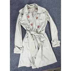 Mike & Chris Trench Coat Womens Small Khaki Double Breasted‎ Belted Cotton USA